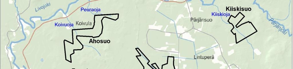 517) ja Vastasuo Kirsinojan alaosan alueella (61.551). Lisäksi lupahakemus on vireillä Kiiskisuon turvetuotantoalueelle (102,2 ha), joka sijaitsee Pärjänjoen alaosan valuma-alueella (61.591).
