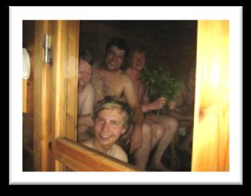 Go to a sauna or to bathtub. 8. Always use the sauna bench towel when seated in the sauna. 9. Don t hesitate to try a birch whisk in the sauna; you are supposed to whip your body gently with it. 10.