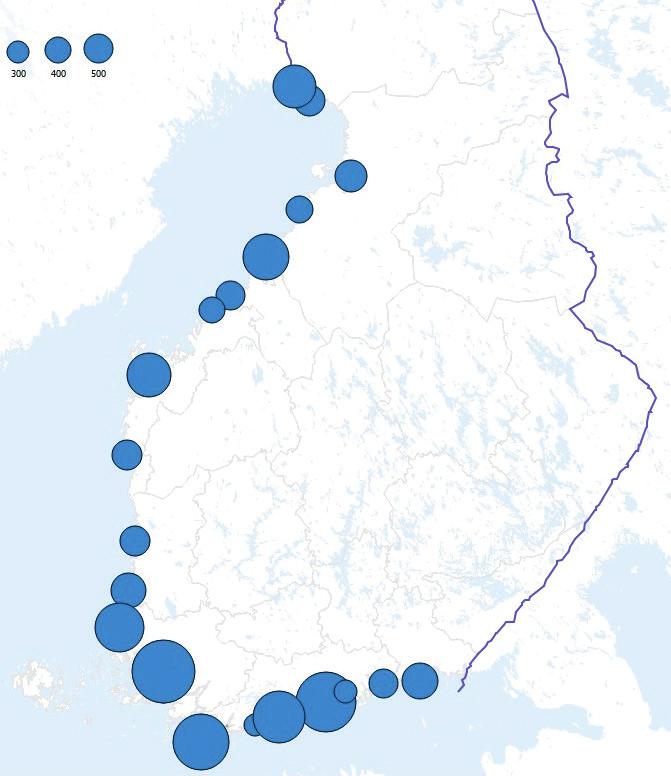 42 Kuljetettua tonnia kohti tavaroiden keskimääräinen arvo oli suurin Turun satamassa, jossa se oli noin 2 400 euroa/tonni.