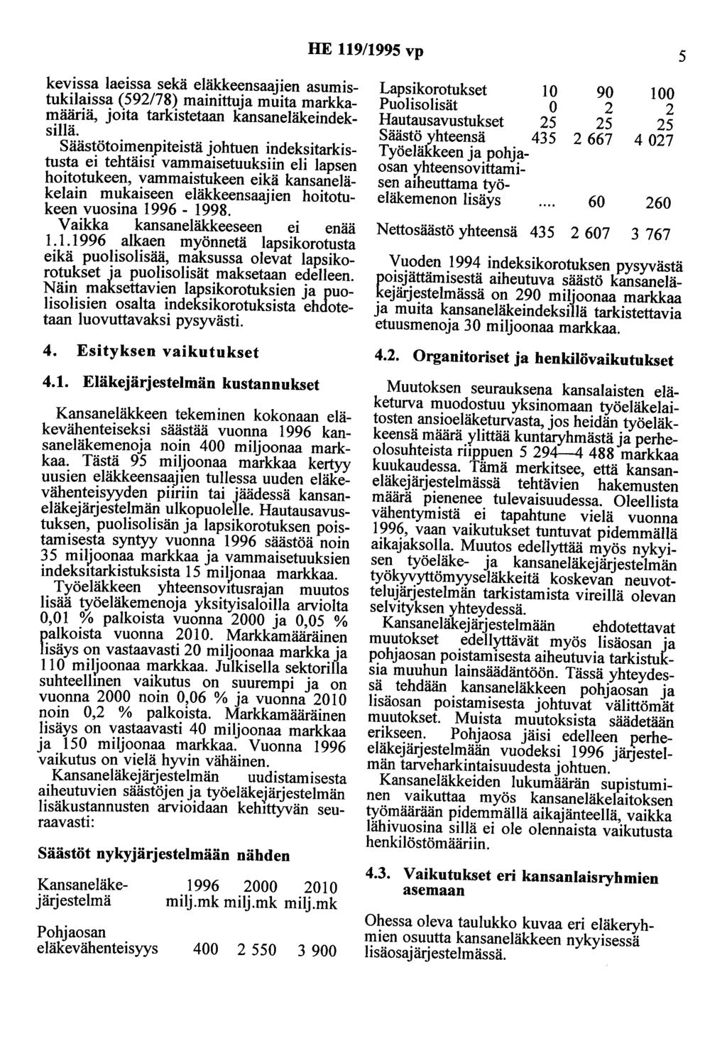 HE 119/1995 vp 5 kevissa laeissa sekä eläkkeensaajien asumistukilaissa (592/78) mainittuja muita markkamääriä, joita tarkistetaan kansaneläkeindeksillä.