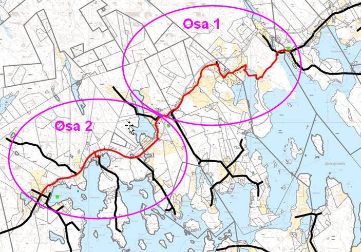 47 KUVA 12. Yleissuunnitelma (Elenia 2015) Kuvassa 12 uusi rakennettava verkko näkyy punaisella ja nykyinen verkko mustalla korostettuna.