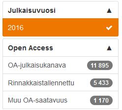 Julkaisujen avoin saatavuus Juulissa OKM:n tiedonkeruussa ryhdyttiin vuodesta 2016 lähtien keräämään erikseen tietoja