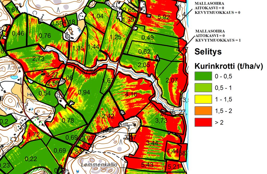 Kuva 21. Yksityiskohtaisia eroosiotuloksia tuloksia Kurinkrotin alueelta.