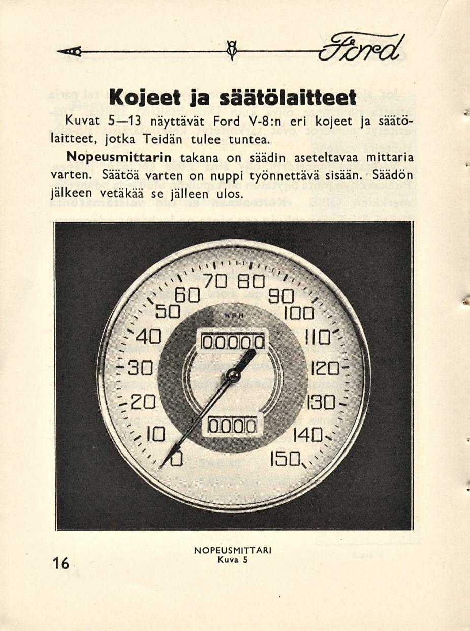 -* 9 tttfct Kojeet ja säätölaitteet Kuvat 5 13 näyttävät Ford V-8:n eri kojeet ja säätölaitteet, jotka Teidän tulee tuntea.