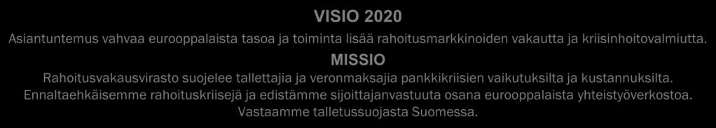 RVV:n strategiakartta 2017-2020 VISIO 2020 Asiantuntemus vahvaa eurooppalaista tasoa ja toiminta lisää rahoitusmarkkinoiden vakautta ja kriisinhoitovalmiutta.