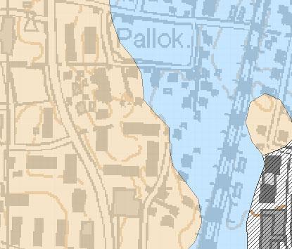 Kuva 3. Maaperäkartta. Ruskealla merkityllä alueella maaperä on moreenia, sinisellä alueilla savea. 3.1.
