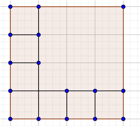 Jaetaan tämän avulla neliö neljään yhtä suureen pienempää 1 1 - osion suuruiseen neliöön.