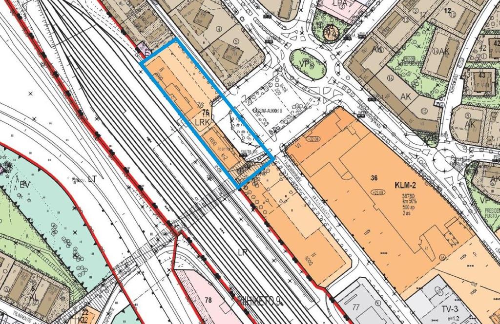Asemakaavassa 609 1262 suunnittelualue on rautatieasema-, liike-, toimisto- ja terminaalirakennusten korttelialuetta. (LRK).