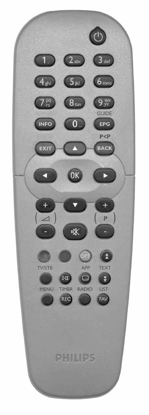 3 Kaukosäätö Numeronäppäimet 0-9 - TV/radio-tilassa: kanavien valinta - Valikossa: valitse suoraan valikkokohta tai asetus - Valmiustila: kytke digivastaanotin toimintaan INFO Valitse normaali