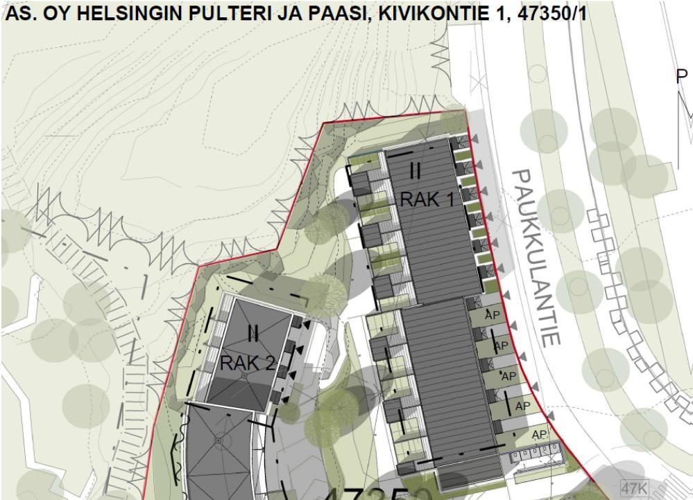 Esitetty ratkaisu 106 asuntoa 2 rakennusta 4