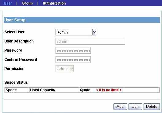 Käyttäjien lisääminen laitteeseen Web hallinnassa, valitse Menu-> Authorization Setup josta voit lisätä käyttäjiä laitteeseen. 1.
