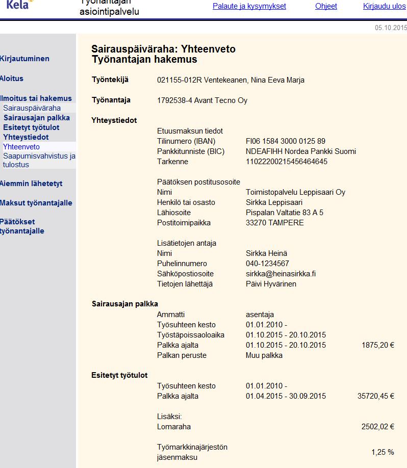 Yhteenvedon tarkistaminen ja lähettäminen 1234567-8 Yritys Ky