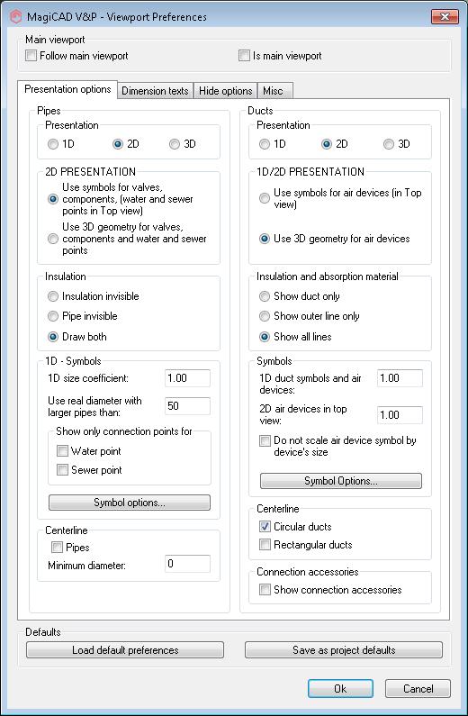 Piilotettujen objektien esitystapaan voidaan vaikuttaa Hide options välilehdessä. Avoimen pään nuolten, piirustusalueen, sprinkler piirtoalueen sekä leikkausrajojen kytkentä näkyviin/pois näkyvistä.