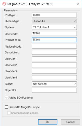 95 (109) 17.4 MAGICAD-TIETOJEN MÄÄRITTÄMINEN AUTOCAD-OBJEKTILLE Set MagiCAD data to AutoCAD object -toiminnolla voit määrittää AutoCAD-objektille MagiCAD-dataa, esimerkiksi viivoja ja blokkeja.