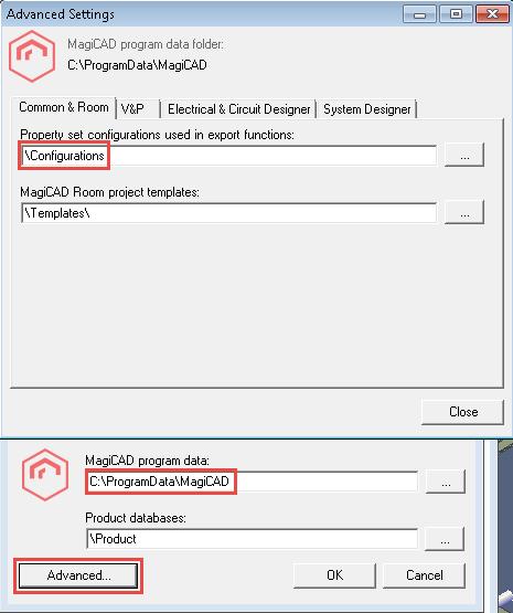 99 (109) 19. VIENTITOIMINNOT 19.1 OMINAISUUSSARJAN HALLINTA Määritä ensin hakupolku MagiCADSettings.