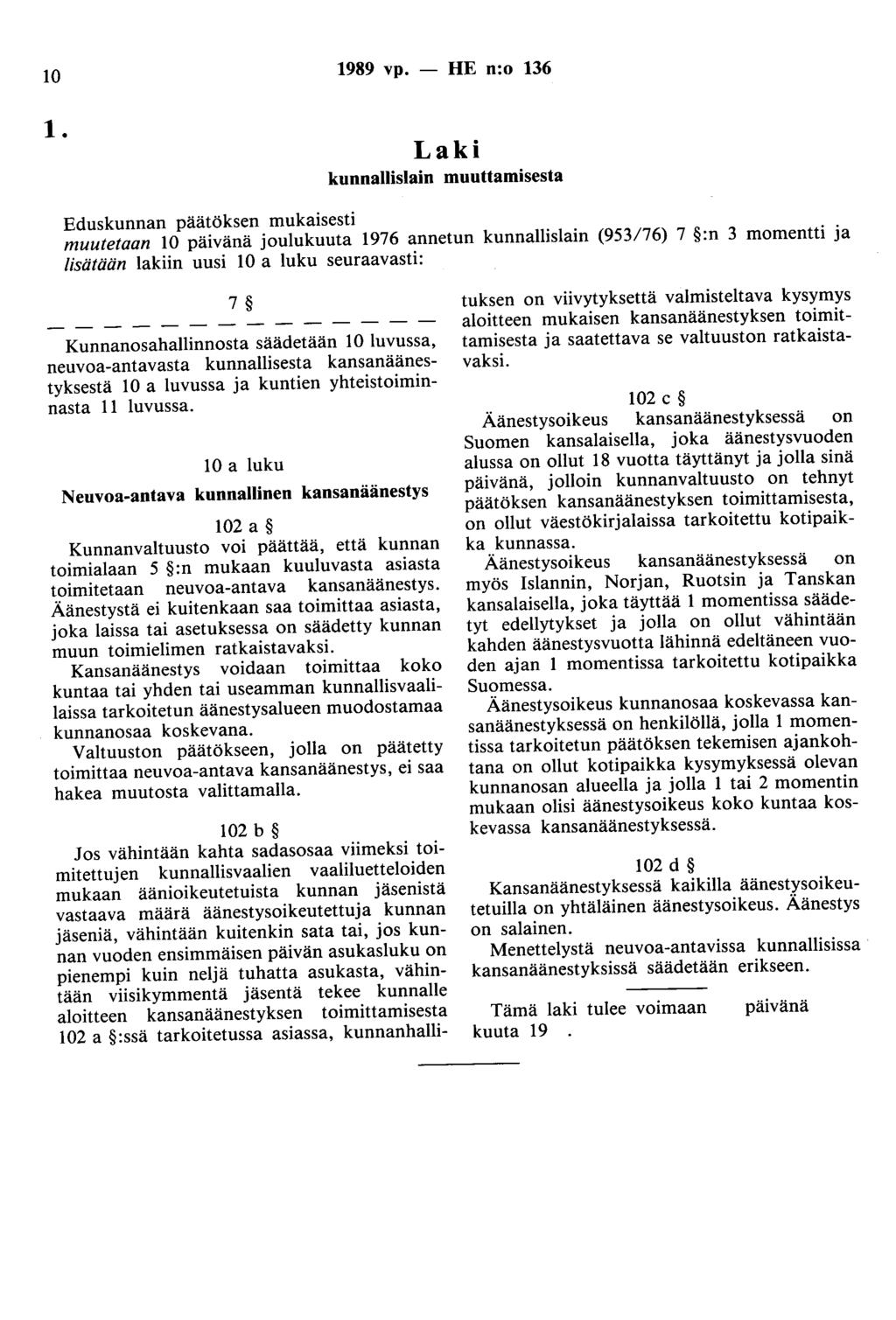 10 1989 vp. - HE n:o 136 1.