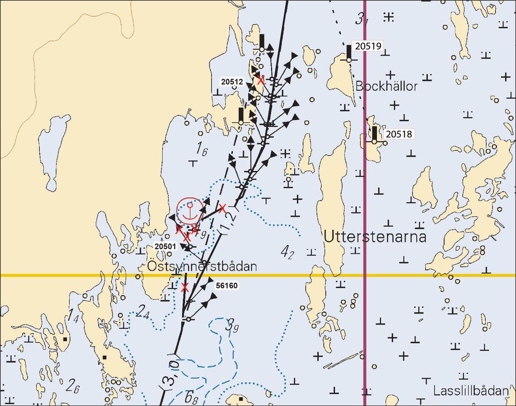V. Viittojen tarkistettu sijainti Prickarnas position kontrollerad Adjusted spar buoy positions: (Kartta - Kort - Chart F/814/814.2/816) Nr 1) 20512 Itä-Ost-East 62 43.151 N 21 05.