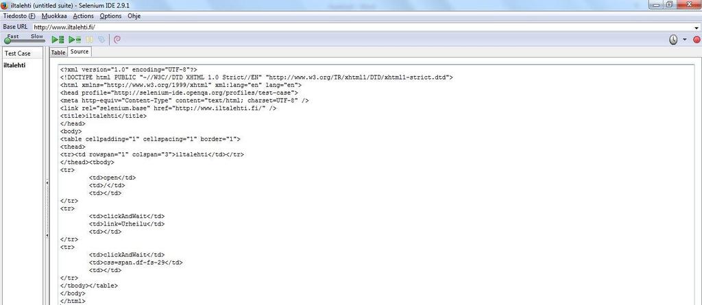 Kuva 7. Iltalehti-testauksen koodi Koodissa on samat asiat kuin Table-sivussa.