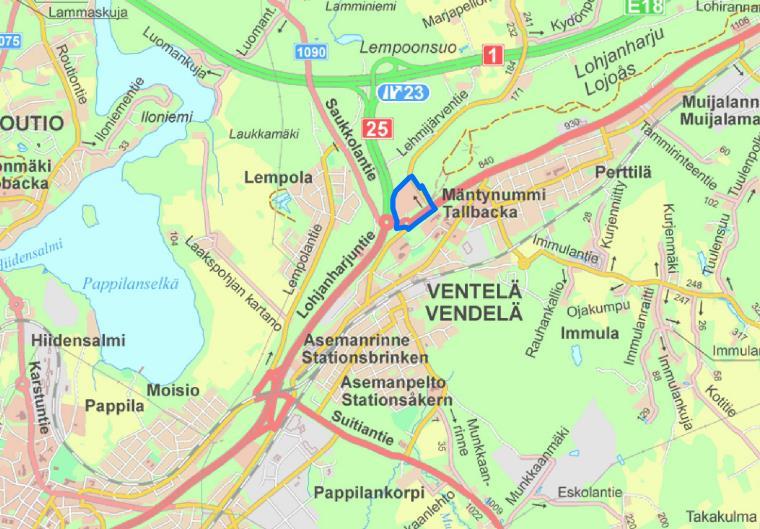 Kaupallinen selvitys 8 Kuva 4 Kaava-alueen rajaus opaskartalla (Lohjan kaupunki 2017
