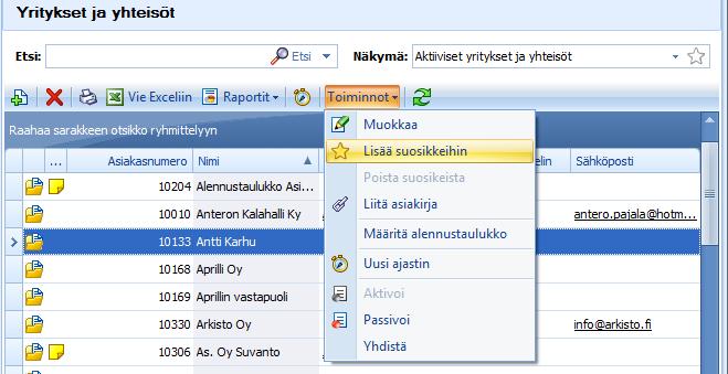 CSI Lawyer 2.5 Käyttöohje (15/145) 1.2.5 Omat suosikit Sekä asiakkailla että toimeksiannoilla on ns. suosikkikäsittely.