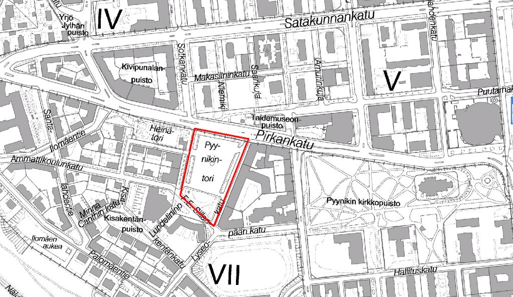 22 ALUE 1 Pyynikintori Pyynikintorin toriaukea on Pyynikinrinteen kaupunginosan keskusaukio ja avausmaisema.