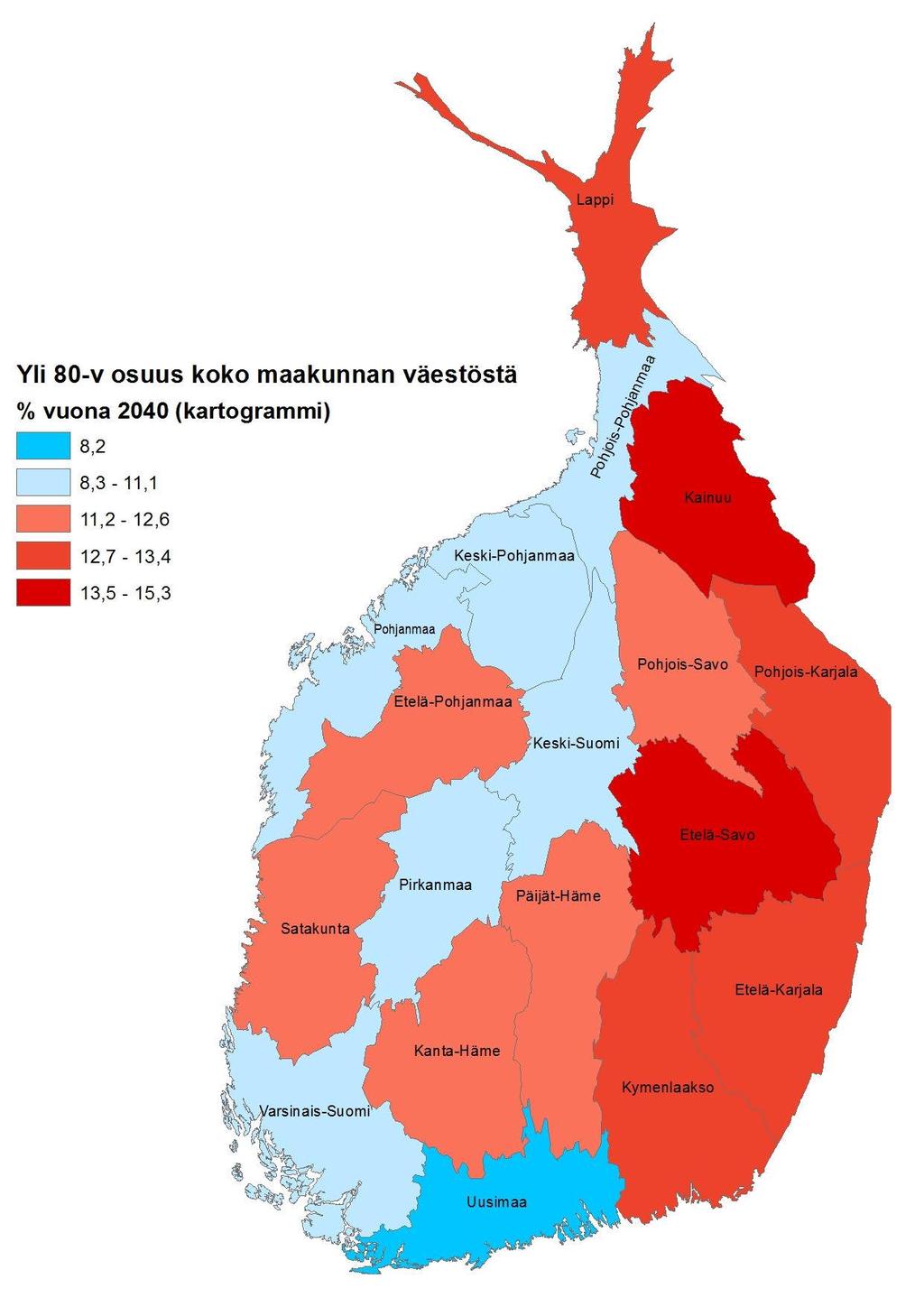 10,3 % koko maan väestöstä Yli 80-vuotiaiden määrä kasvaa 25 vuodessa yhteensä noin 325 000 henkilöllä: vuonna 2016 joka 20.