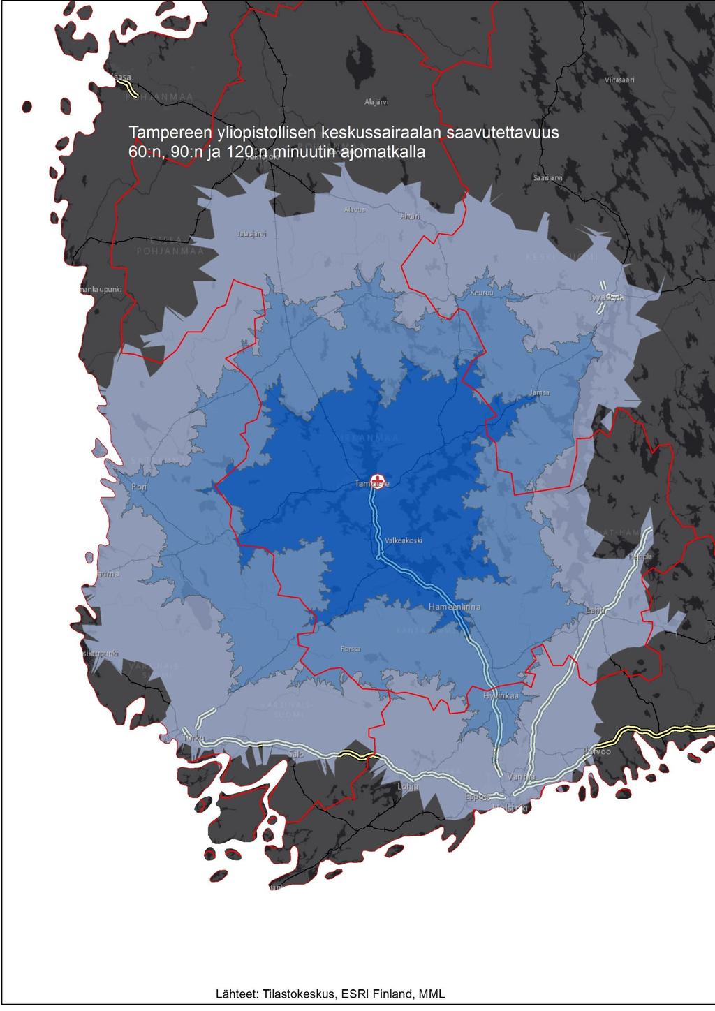 TAMPEREEN YLIOPISTOLLISEN KES- KUSAIRAALAN VAIKUTUSALUE FAKTALAATIKKO Tampereen yliopistollisen keskussairaalan vaikutusalueella asuu noin 3,2 miljoonaa asukasta eli lähes kuusi kymmenestä (57,6 %)