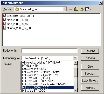 - 95 - Valitse tallennuskansio, anna tiedostolle nimi ja hyväksy toimenpide painikkeesta Tallenna normaaliin Windows-tapaan.