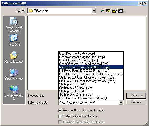 - 226 - Valitse tallennuskansio, anna esitykselle nimi ja hyväksy toimenpide painikkeesta Tallenna normaaliin Windows-tapaan.
