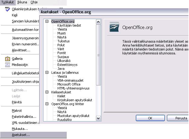 - 23 - C1. OpenOffice.org Käyttäjän tiedot Kenttien täyttäminen harkinnan mukaan, esim. etu- ja sukunimi. Yleistä Tulostaminen asettaa asiakirjaa muokattu -tilan (pois).
