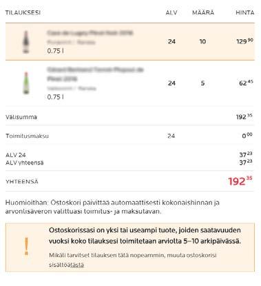 kohdassa, jos olet tilaamassa