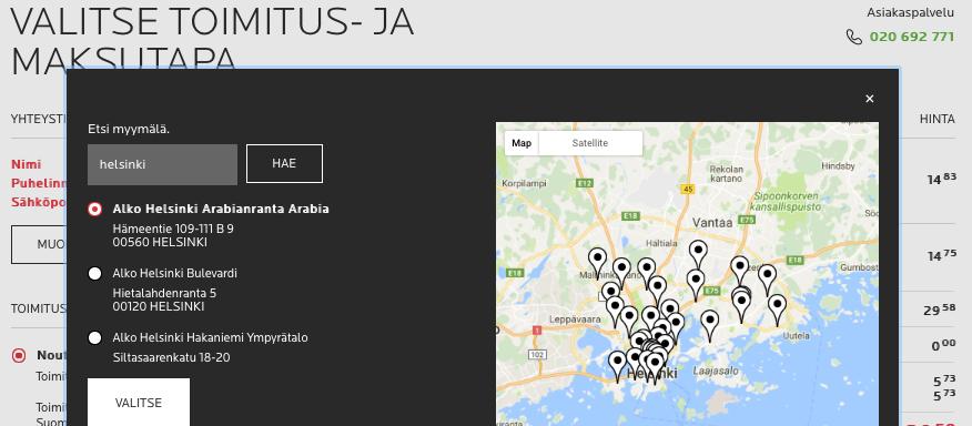 16 Näin tilaat: valitse toimitus- ja maksutapa Varmista, että valitsemasi myymälän edessä on punainen pallo Jos valitset maksutavaksi verkkopankin, varmista, että valitsemasi pankin logon ympärillä