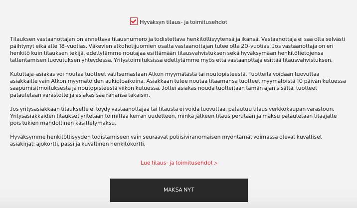 17 Näin tilaat: valitse toimitus- ja maksutapa Kun olet valinnut myymälän, maksutavan ja hyväksynyt tilaus- ja