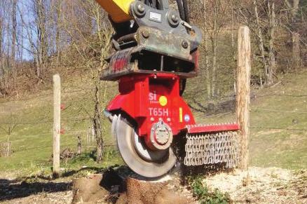 pienkuormaajan, kaivinkoneen tai muun työkoneen hydrauliikka Jyrsinterän voimanlähteenä on traktorin voimanottoakseli, ja ylös/alas- sekä sivuttaisliikettä ohjataan hydraulisesti Hydrauliikka