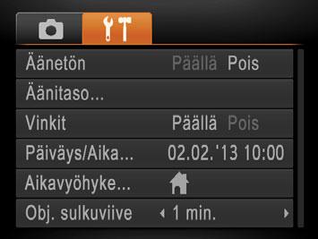 MENU-valikko Valitse asetus. Voit määrittää erilaisia kameratoimintoja muiden valikoiden avulla toimimalla seuraavien ohjeiden mukaisesti.