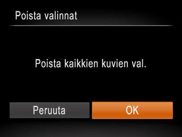 Kuvien lisääminen yksitellen Valitse [Valitse]. Valitse kohdan Valintatavan valinta (= ) mukaisesti [Valitse] ja paina sitten <m>-painiketta. Valitse kuva.