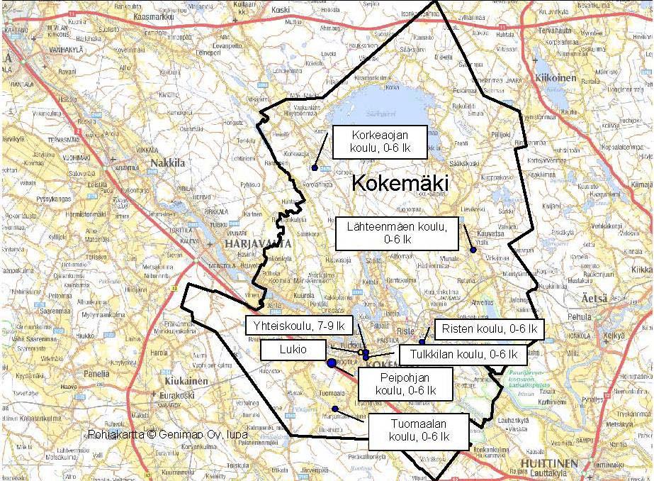 Kokemäki Koulutoimi Lukio, yhteiskoulu, 6 ala-astetta, kansalaisopisto,