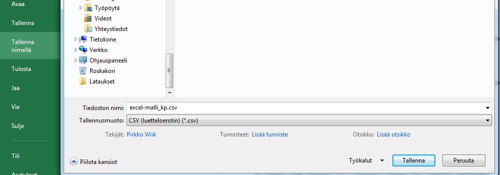 Taulukkolaskentaohjelma tallentaa tiedoston.