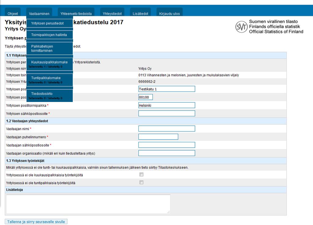 4(7) 1.4. CSV-TIEDOSTON SIIRTO SÄHKÖISEEN TIEDONANTOPALVELUUN Tietojen toimittamiseksi Tilastokeskukseen kirjaudutaan yksityisen sektorin palkkatiedustelun sähköiseen tiedonantopalveluun