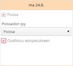 Kellonaika kentästä toiseen voi siirtyä näppäimistön tabulaattorinäppäimellä tai hiirellä klikkaamalla suoraan kenttään. Jos päivälle annetaan toiset hoitoajat (lapsella esim.