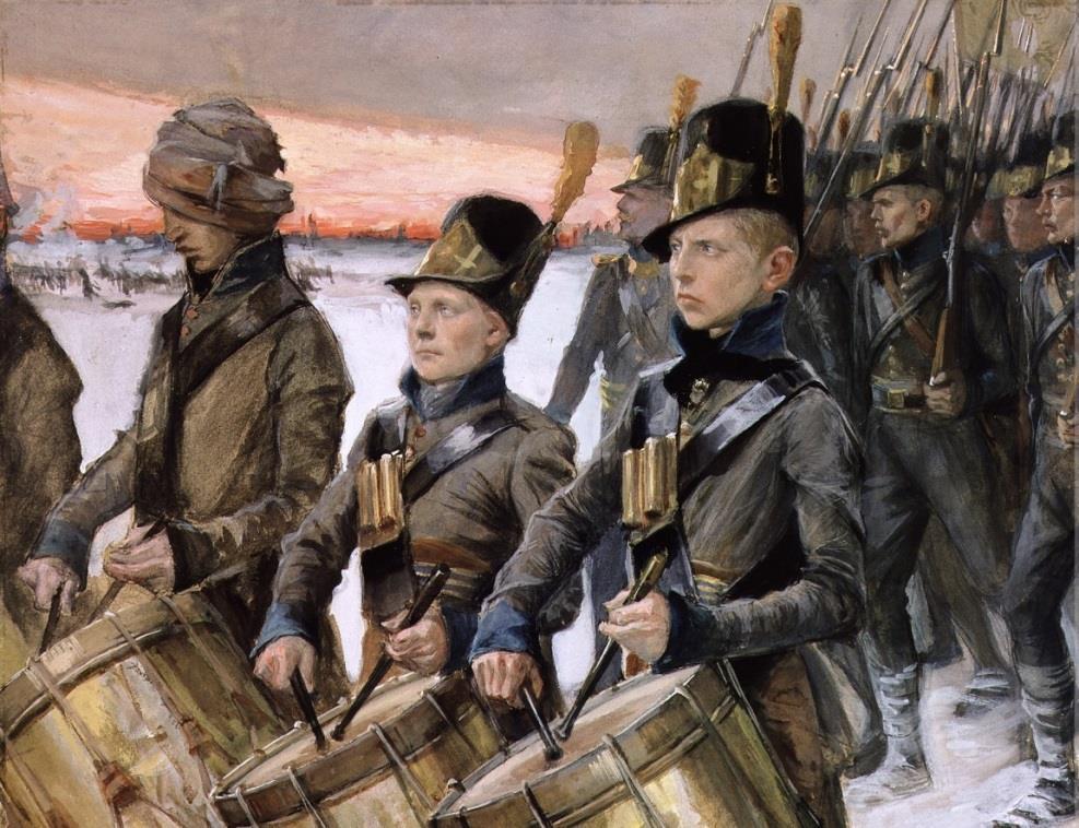 Albert Edelfeltin vuonna 1892 tekemä Porilaisten marssi on historiamaalaus, jossa taiteilija kuvaa vuosina 1808 09 käytyä Suomen sotaa.