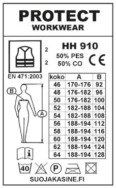 HH 910 EN 471 luokiteltu huomiopusero, luokka 2, kelta/musta, runsaasti erilaisia taskuja mm.
