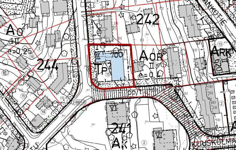 Ote ajantasakaavasta. Kaava-alue rajattu punaisella. Rakennusjärjestys Järvenpään kaupungin rakennusjärjestys on tullut voimaan 1.7.2013.