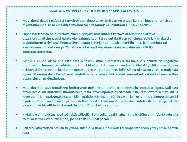 70 Edelleen annetaan seuraavia toimenpidesuosituksia: "Maa ainesten ottaminen tulee ohjata pois nykyisen tai tulevaisuuden vedenhankinnan kannalta tärkeiltä alueilta.