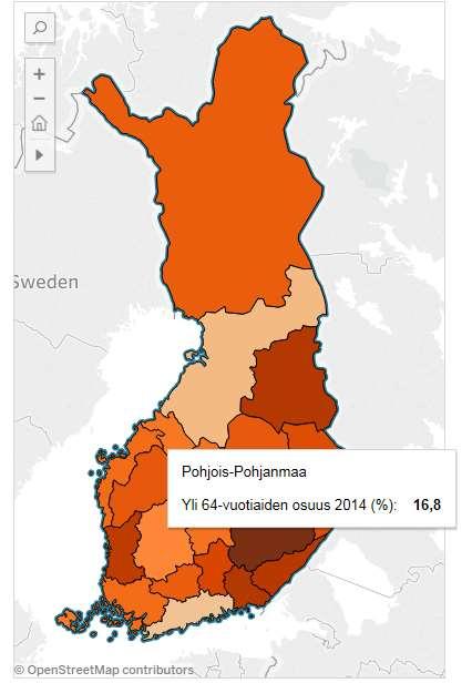 osuus Maakunnista korkein