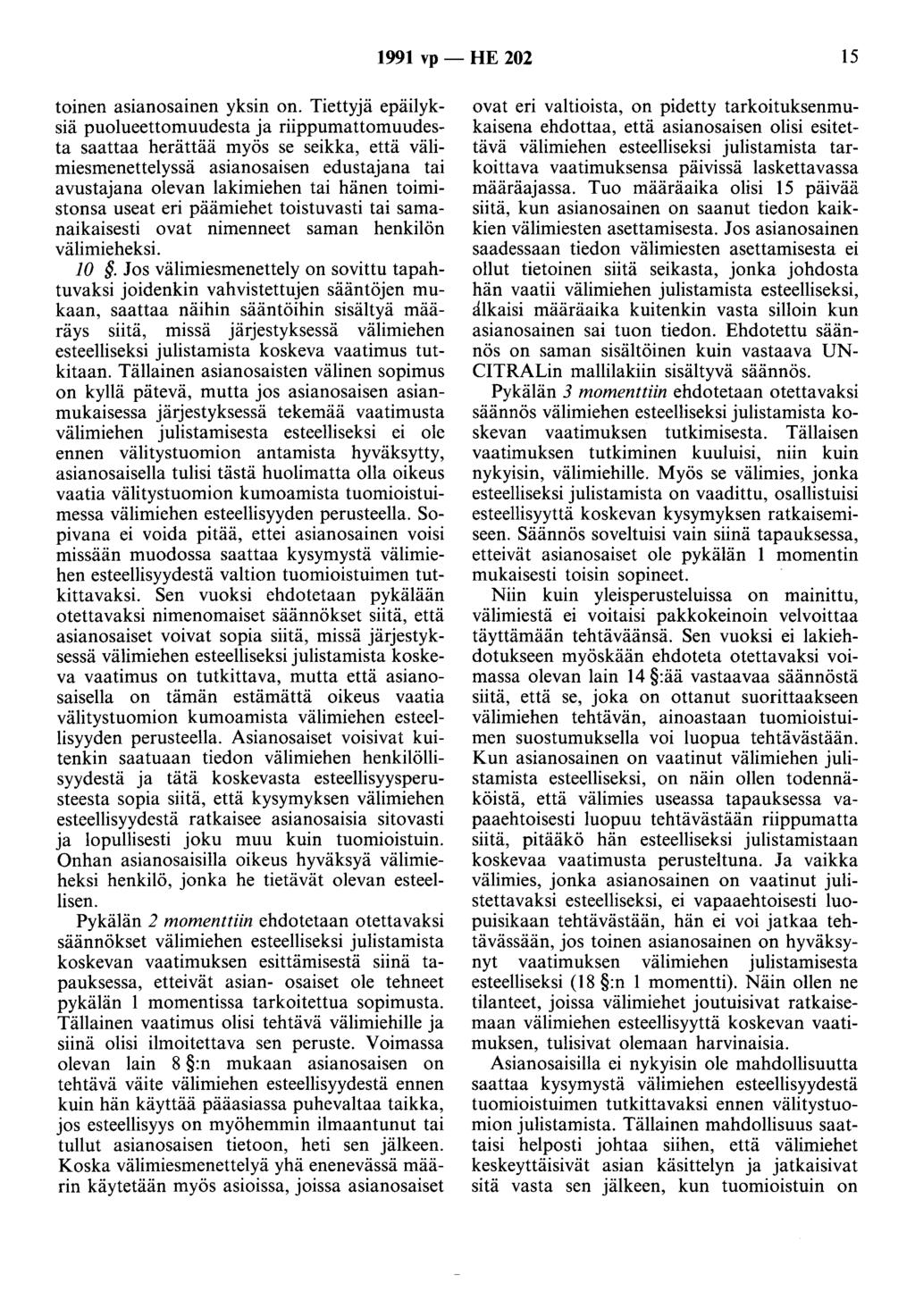 1991 vp - HE 202 15 toinen asianosainen yksin on.