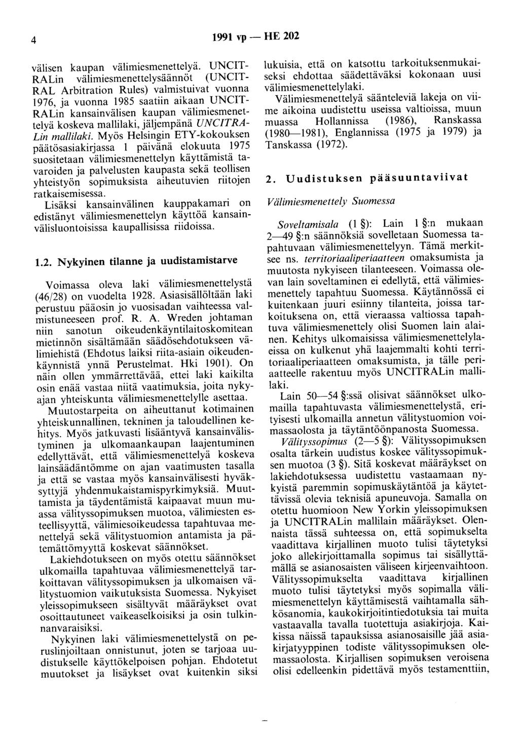 4 1991 vp - HE 202 välisen kaupan välimiesmenettelyä.