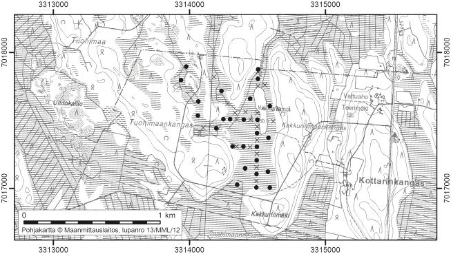 Lappajärvellä tutkitut suot ja niiden turvevarat. Osa 1. 39. Kakkurilampi Kakkurilampi (kl. 2314 01, x = 7017,4, y = 3314,3) sijaitsee noin 24 km Lappajärven keskustasta länteen.