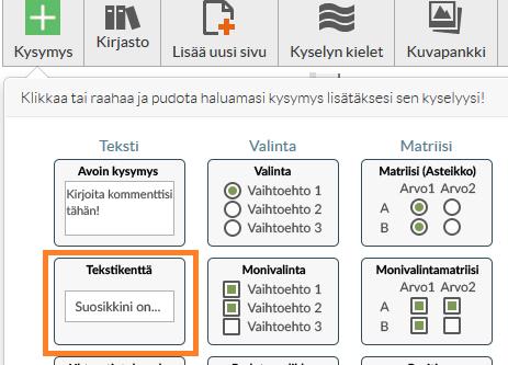 Sisältää useita eri tekstikenttiä,