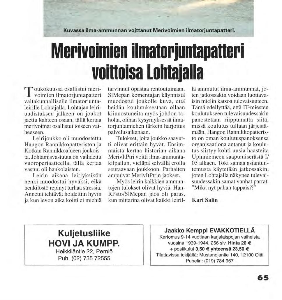 Kuvassa ilma-ammunnan voittanut Merivoimien ilmatorjuntapatteri.